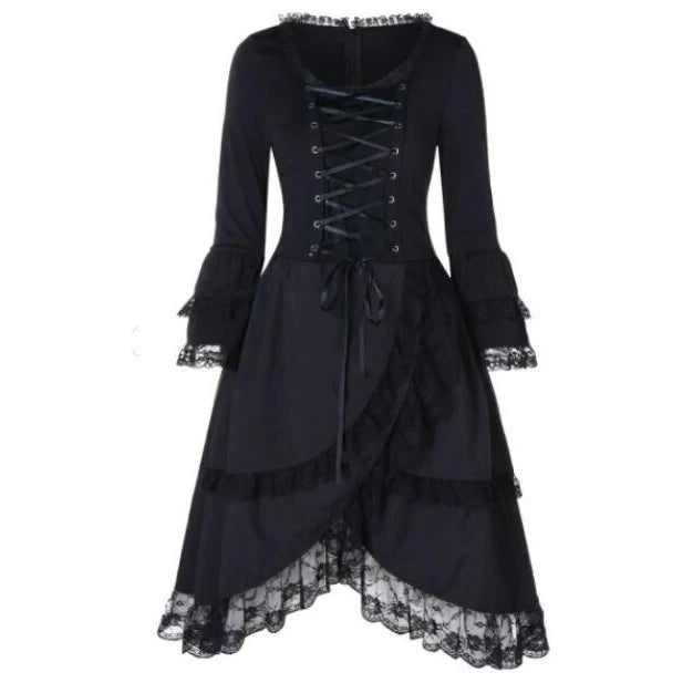 2025 Summer Elegant Party Black Gothic Women Lolita Dresses Big Size Bow tie Pleated Lace Up Goth Vintage White Chic Jurken