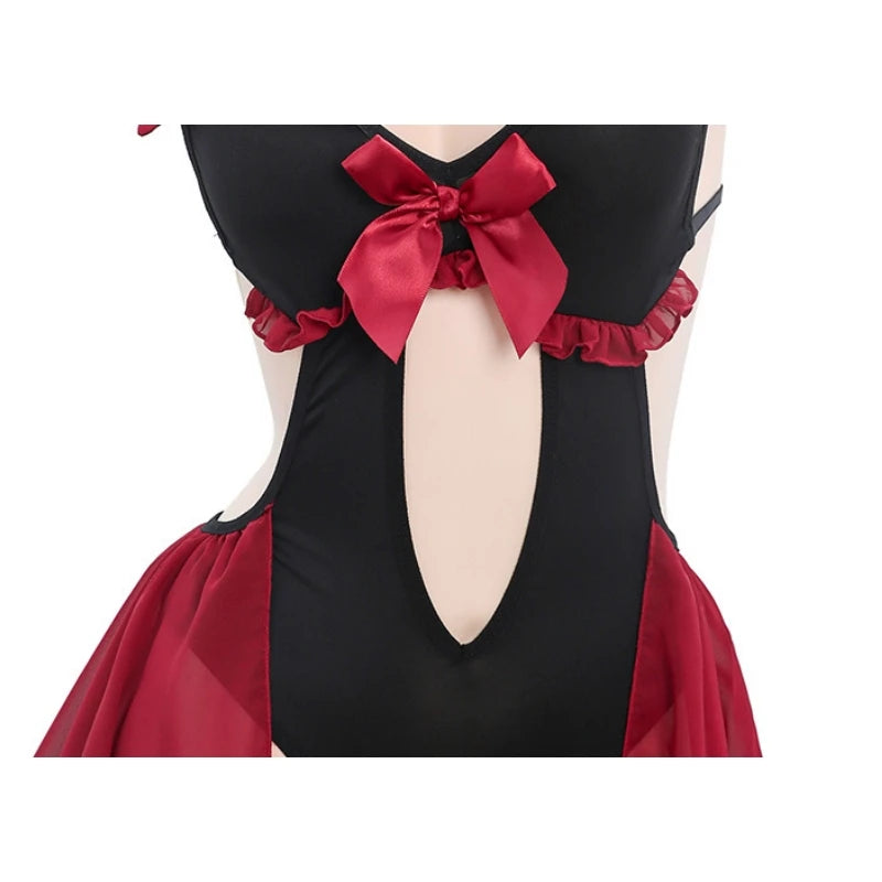 Sexy Demon Hollow Bodysuit Cosplay Costume Red Witch Nightdress Cute Girl Underwear Role Play Lingerie Women Outfits Nightgown