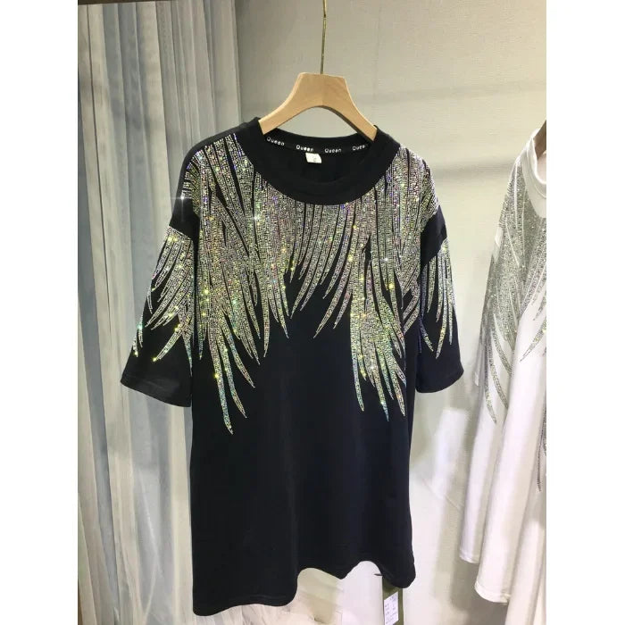 Oversized T Shirts Women's Clothing Heavy Diamond Harajuku Y2k Tops Summer Tees Casual Fashion Tshirt Short Sleeve Camisetas