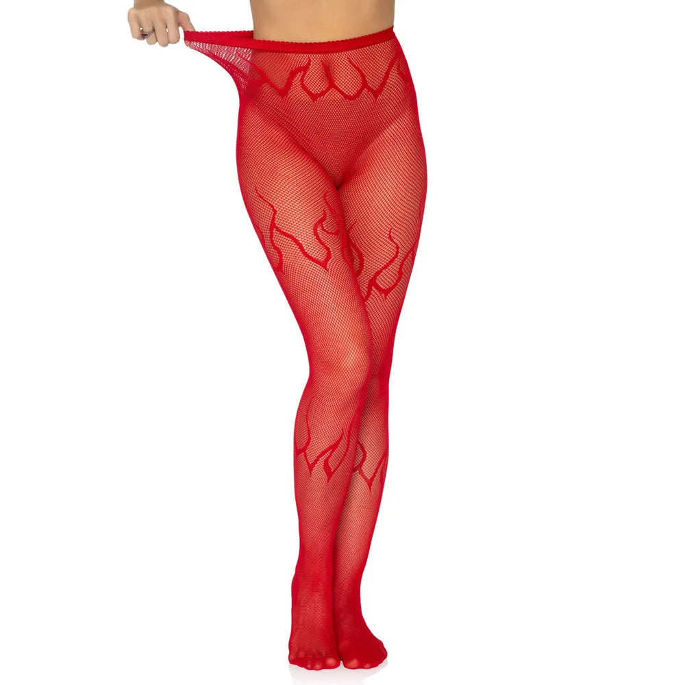 New Sex Sheer Pantyhose High Elastic Jacquard Red Fishnet Stockings Socks Sexy Stockings Flame Net Pants Spider Skull Tights