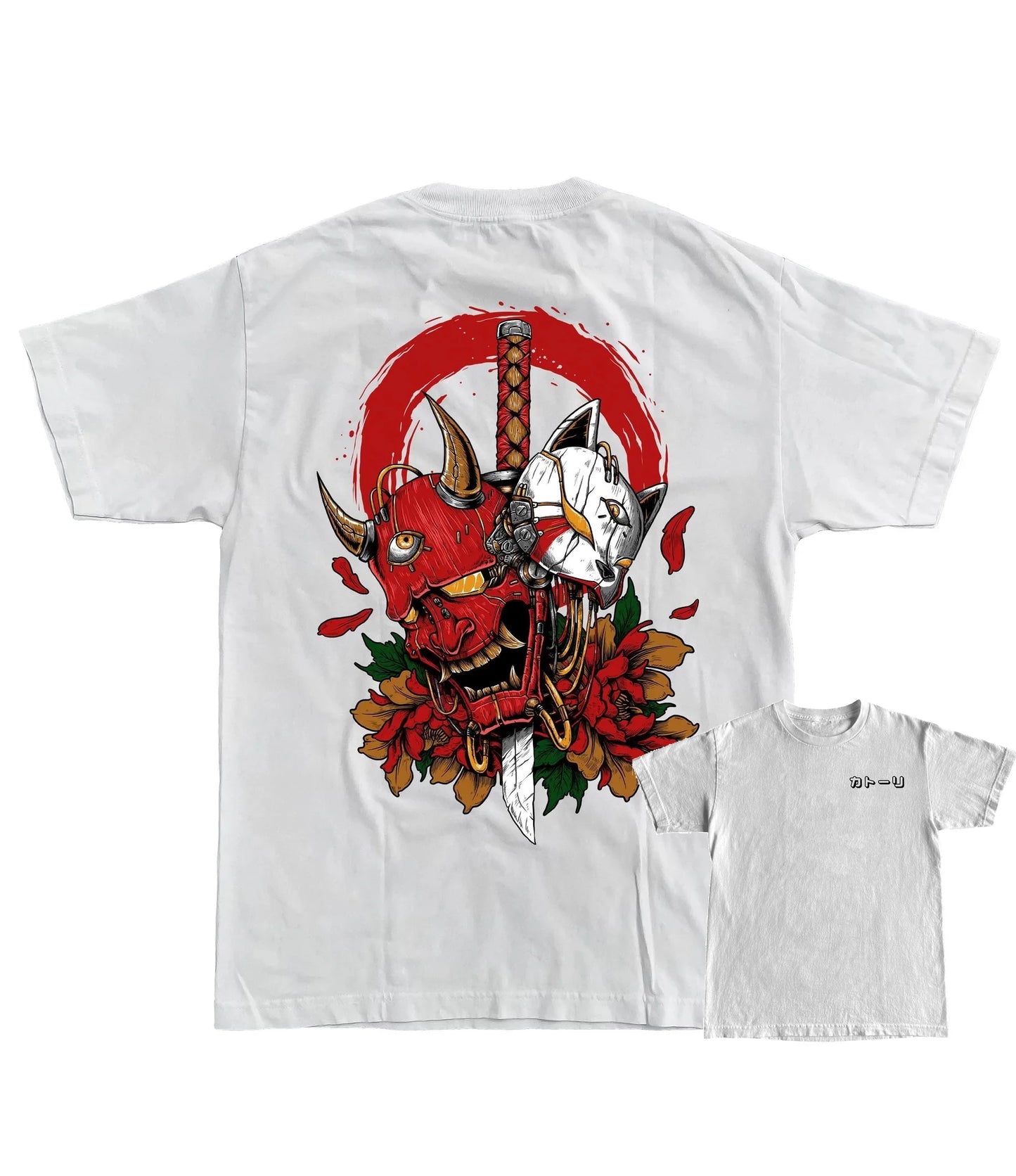 Blank Black Tee Anime Oni T-Shirt Casual Loose Cotton Tees Fashion Hip Hop Street Wear Men Clothing Parent-child outfit 100-4XL