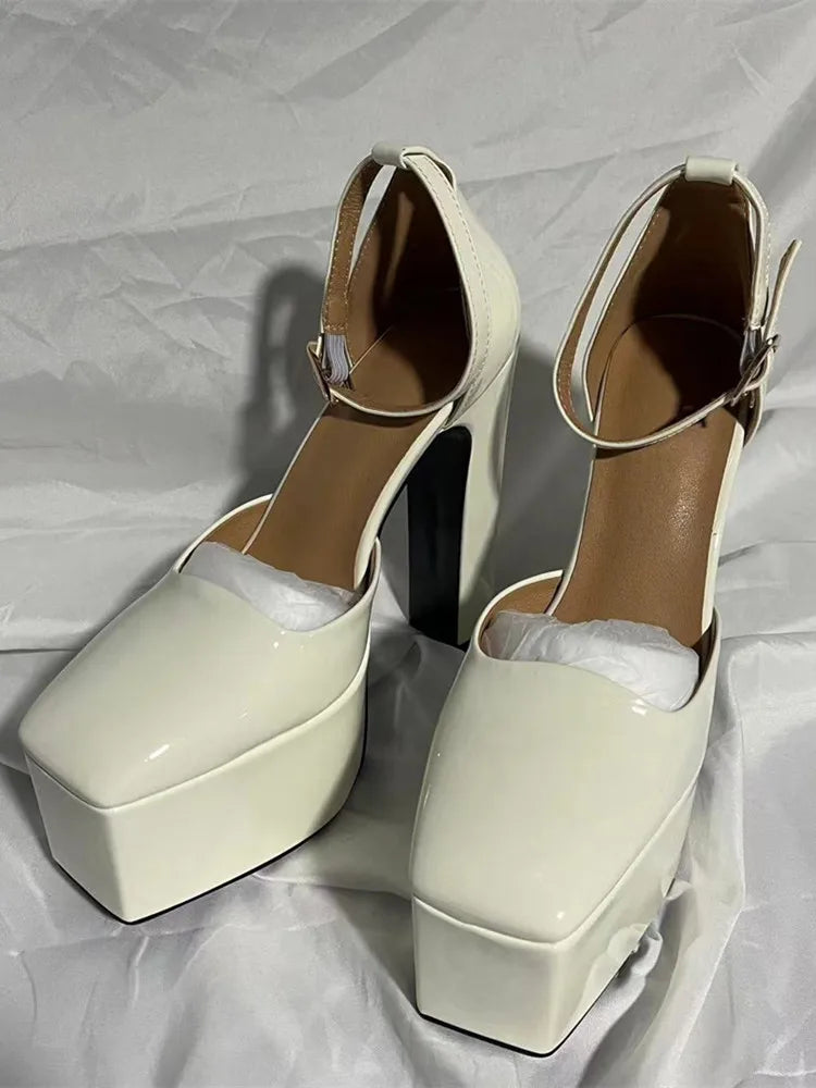 Women's Pumps Shoes New Fashion Spring Summer Shoes Chunky High Heels Platform Black Pink Ankle Strap Dress Party Shoes 43