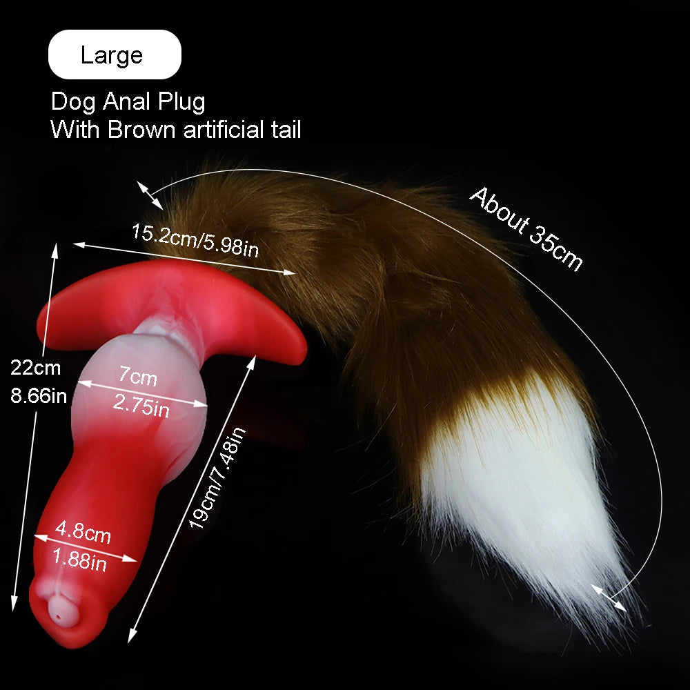 Dog Anal Plug with Tail BDSM Adult Sex Game Cosplay 18+ Anal Dildos for Women Men Silicone Soft Butt Plug Gay Sex Toys for Party