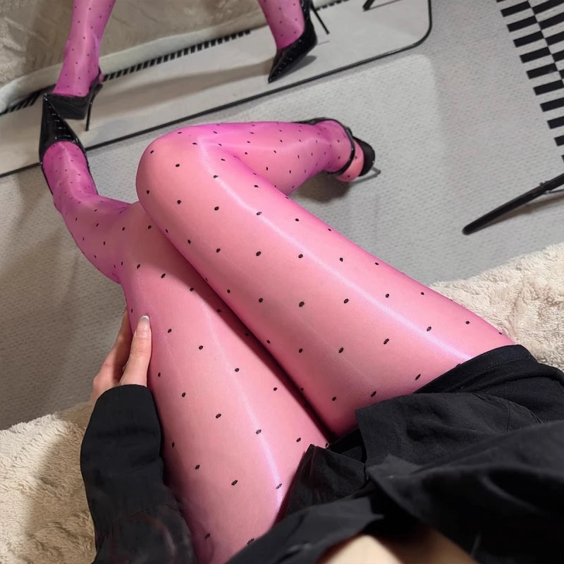 ASHBURN™ Oil Glossy Polka Dot Pantyhose – 5D Ultra Thin, Seamless Party Tights