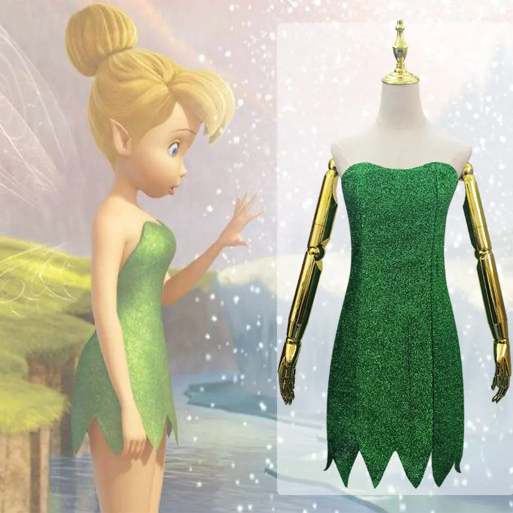 Miss Tinker Bell Cosplay Costume And Wigs Set Dress Suit Halloween Prop Cosplay Costume Full set of dresses and wigs Women Men