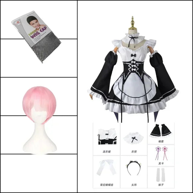 Anime Ram Rem Lolita Meid Cosplay Re Leven In Een Andere Wereld dan Nul Kostuums Vrouwen Loli Jurk Halloween Feestpak