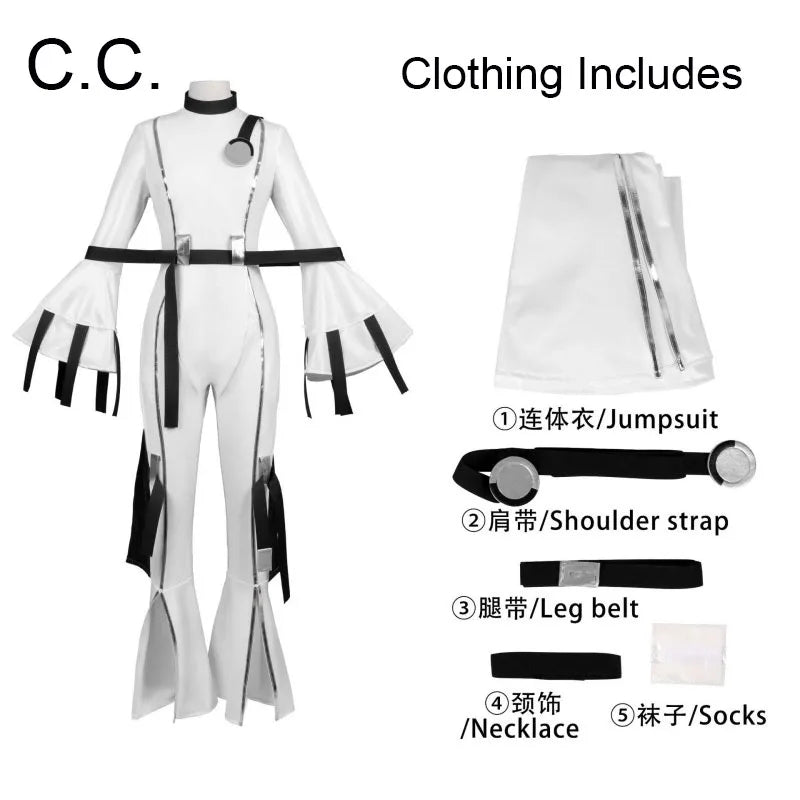 2025 Code Geass CC Cosplay Costume And Wigs Lelouch Of The Rebellion C.C. Jumpsuits Hangyaku No Lelouch Queen CC Straitjacket