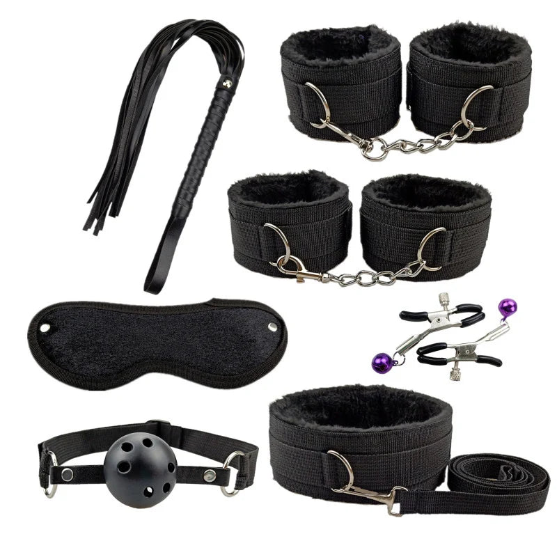 Adult Products Sextoy BDSM Bondage Set Handcuffs Whip Anal Plug Collar Gag Rope Leather Restraint Kits Sex Toys for Couples