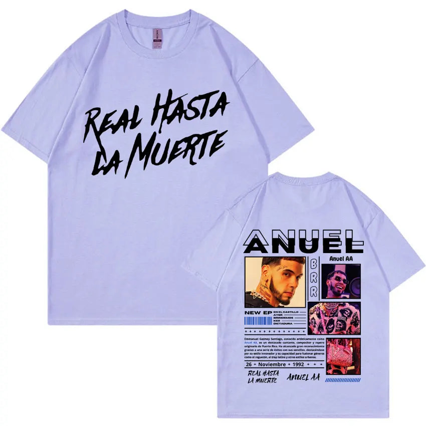 Rapper Anuel AA Real Hasta La Muerte T Shirt Men Fashion Hip Hop Streetwear T Shirts Unisex Casual 100% Cotton Oversized T-shirt