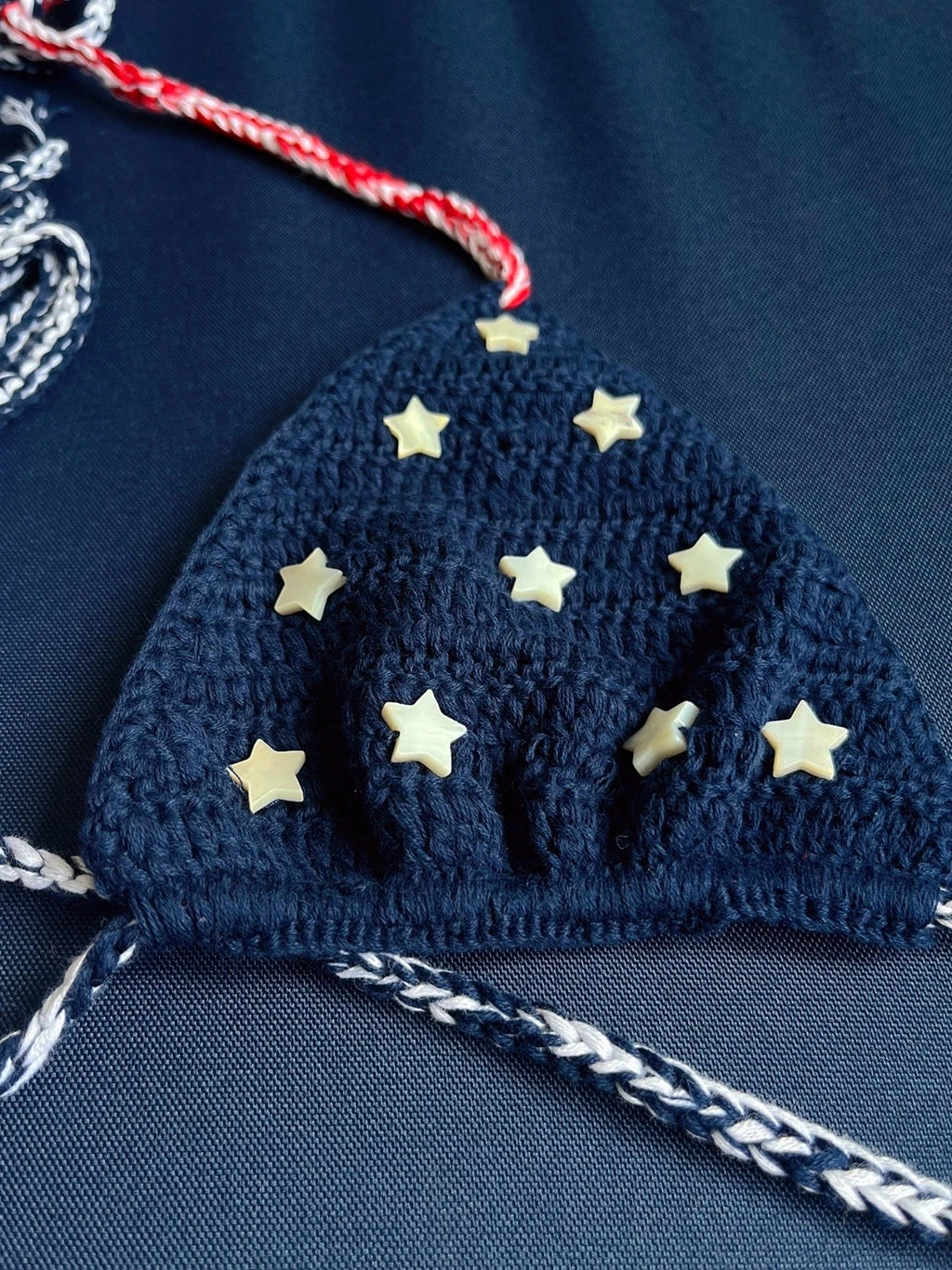ASHBURNS USA American Flag Bikini Bathingsuit The Stars And The Stripes Handmade Crochet Beachwear Women String Bikini Set Two-Pieces