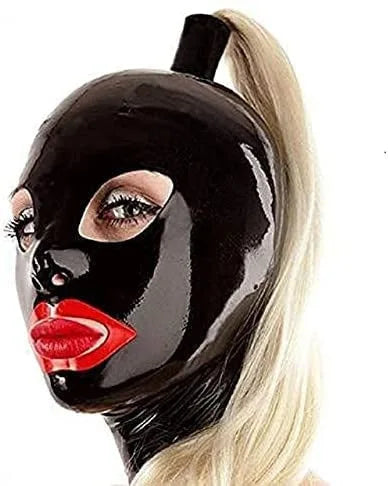 Latex Masks Sexy Fetish Rubber Mask with Wig Hair Latex Hood Back Zipper Cosplay Halloween Costumes for Adult Headgear Men Women