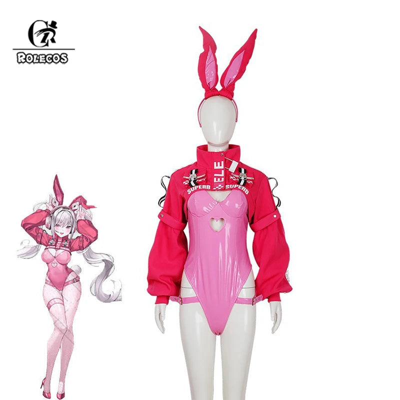 ROLECOS Alice Bunny Girl Costume NIKKE Goddess of Victory Women Sexy Alice Cosplay Bunny Suit Jumpsuits with Coat