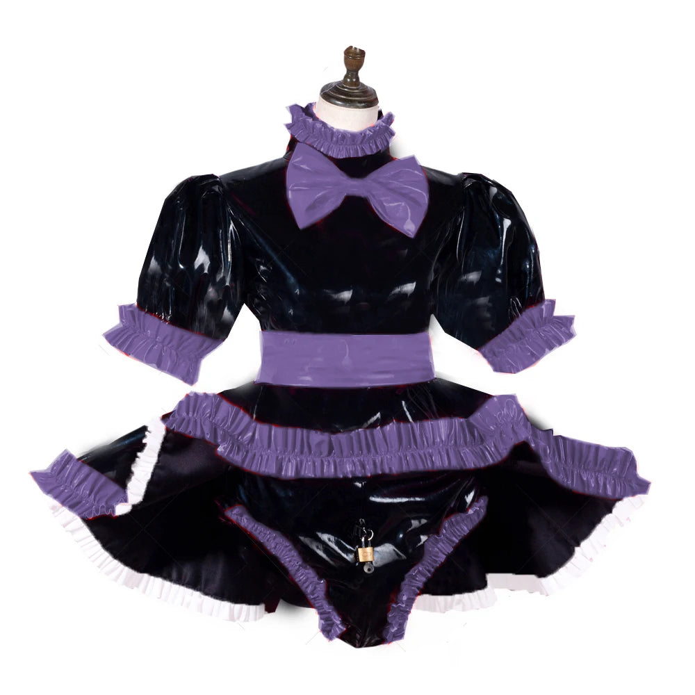 lockable dress Role Play Maid Dress with Apron Lockable Panties French Sissy PVC Short Sleeved Dress Lockable Uniform XS-7XL