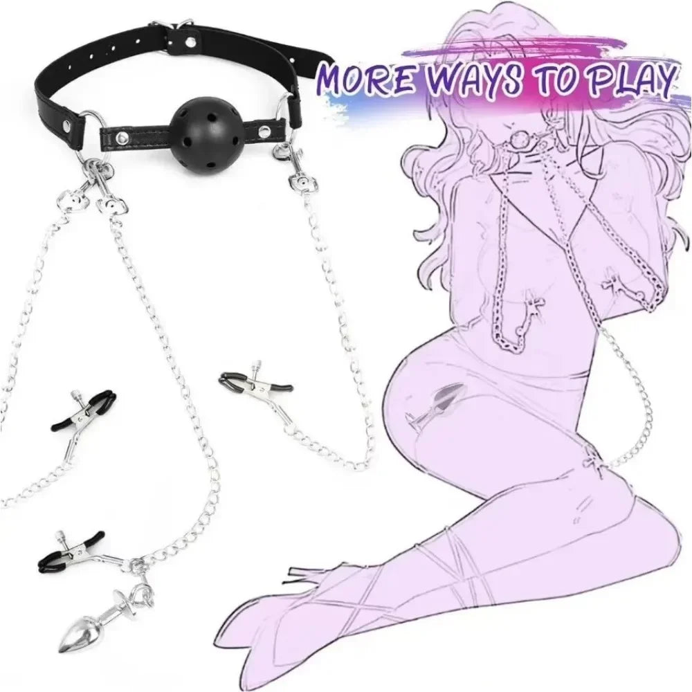 Metal Nipple Clamp With Sexy Chain For Women Fetish To Breast Labia Clip Anal Stimulation Massager BDSM Bondage Kit Sex Products