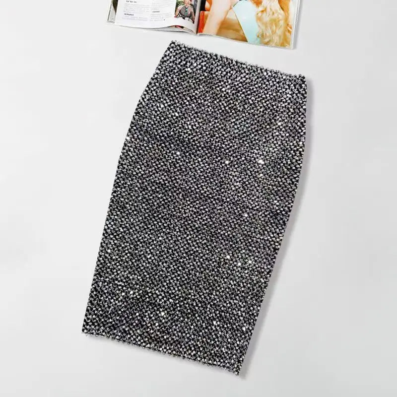 Sequin Bodycon Pencil Skirt Women Sexy High Waist Office Ladies Work Midi Skirt Spring Summer Solid Color