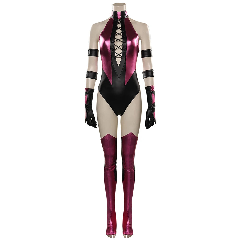 Mileena Cosplay Sexy Jumpsuit Legcover Anime Game Mortal Kombat Costume Women Girls Halloween Party Clothes For Ladies Role Play