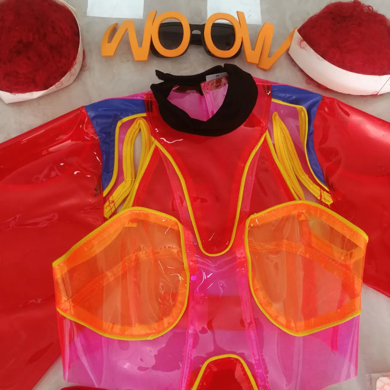 Nightclub Bar Female Singer DJ Gogo Dance Costumes Red Transparent Bodysuit Future Technology Sexy Stage Performance Clothes