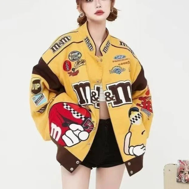Cartoon Jacket Women Embroidery Oversized Varsity Jacket Men Spring Autumn Baseball Bomber Coat Outwears Women Clothing Youthes