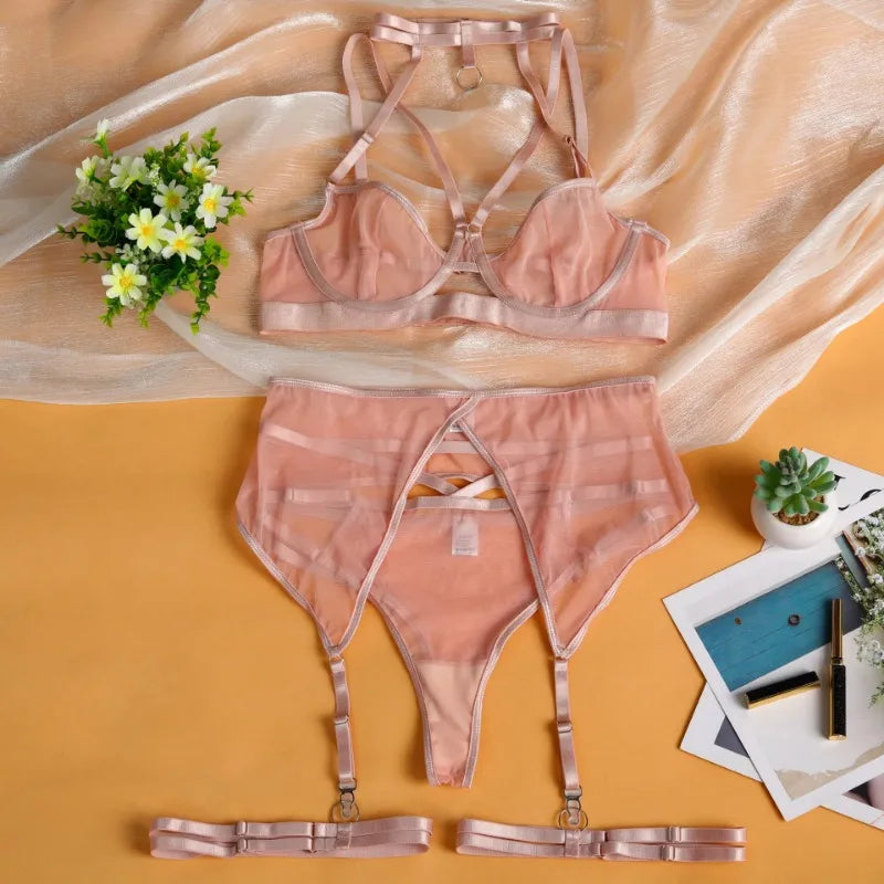 Toucheart Fantasia Lingeries Sexy Female Seamless Bra Kit Push Up Tulle Transparent Underwear Suspenders Complete Lace Bra Sets