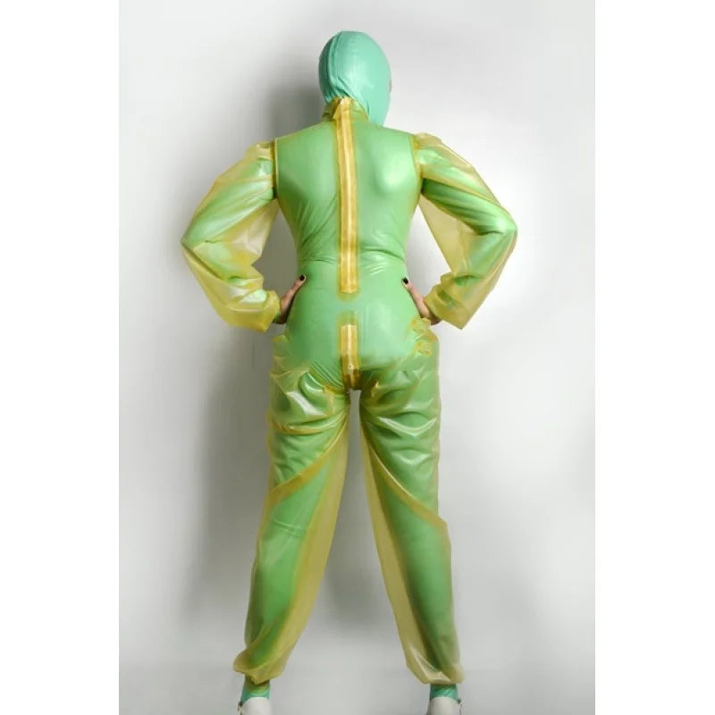 Sexy Latex Catsuit Transparent Rubber Bodysuit Overall Cosplay Jumpsuit Rear Zip 0.4MM