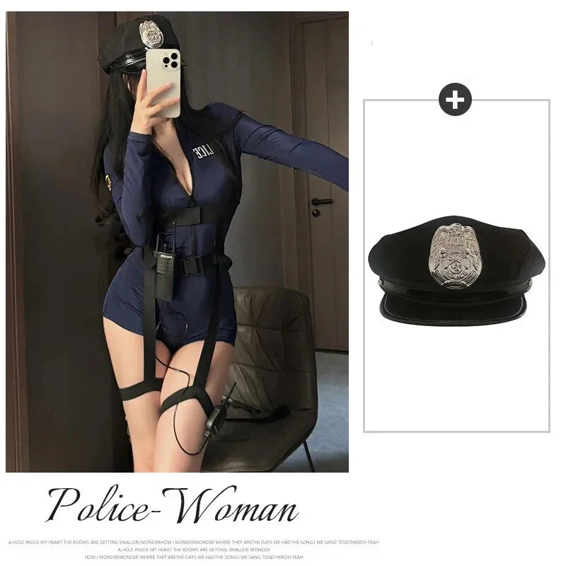 Sexy Lingerie Halloween Police Uniform Female Cop Sheath Dress Policewoman Outfit Roleplay Costumes Women Officer Hot Cosplay