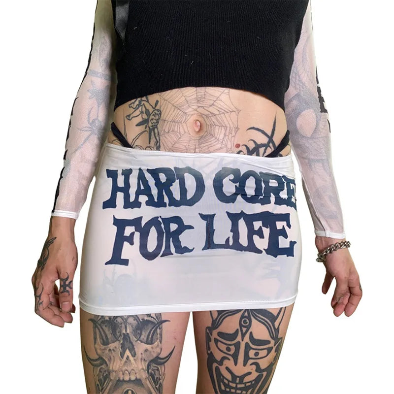 Goth Dark Grunge Style Mall Gothic Micro Skirts Cyber Y2k Punk Low Waist Sexy Party Bottoms Night Mesh Printed Women Mini Skirt