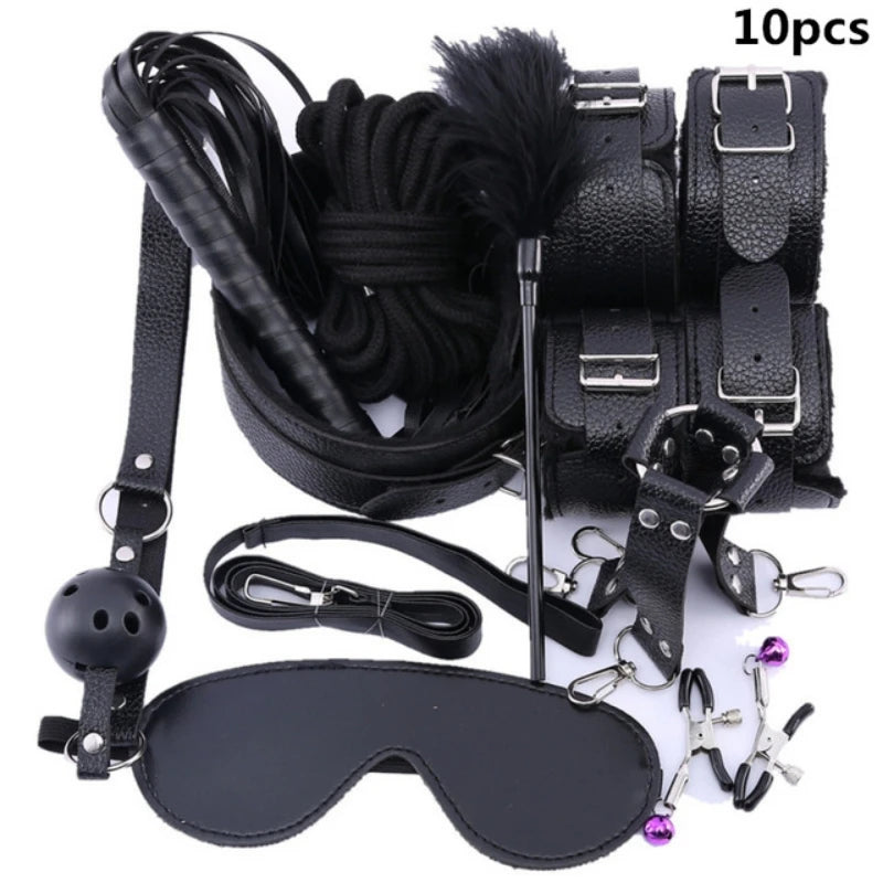 Adult Products Sextoy BDSM Bondage Set Handcuffs Whip Anal Plug Collar Gag Rope Leather Restraint Kits Sex Toys for Couples