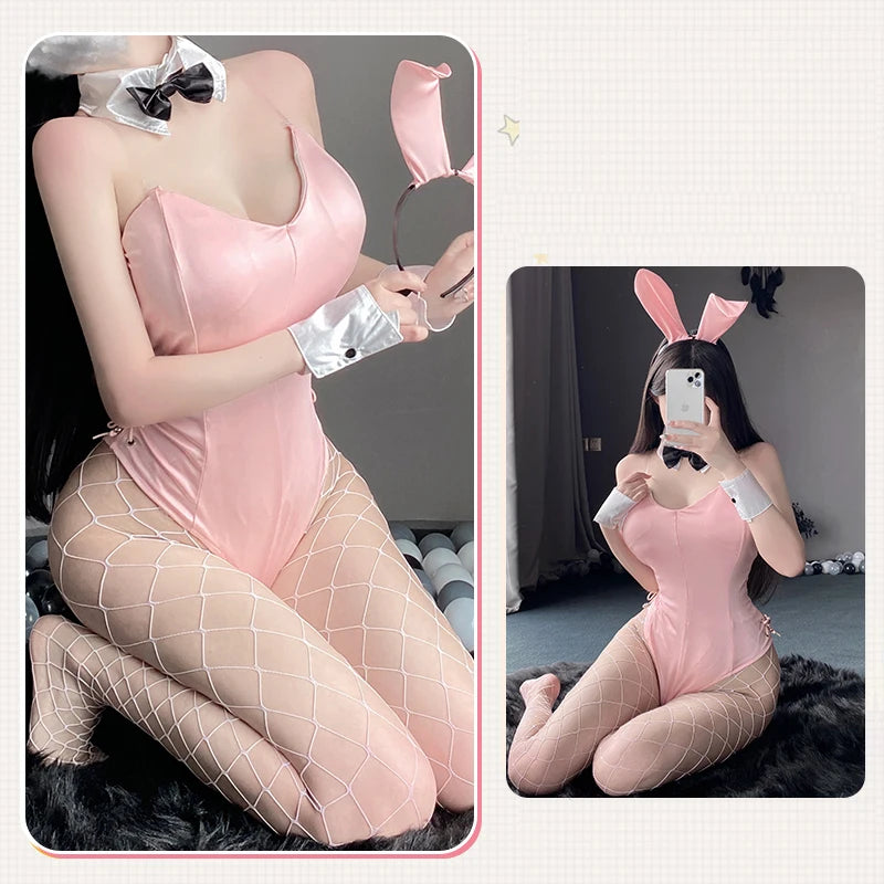 Bunny Cosplay Costume PU Leather One Piece Bodysuit Sexy Bodysuit Kawaii Bunny Girl Comic Show Anime Game Rabbit Role Play Suit