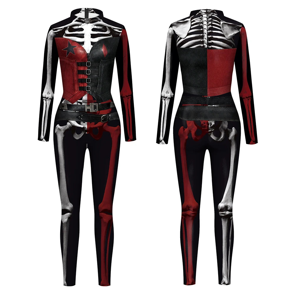 Zawaland Cosplay Costume Clown Women Printing Halloween Dress Up Matching Set Jumpsuits Carnival Party Dress Leggings Bodysuit