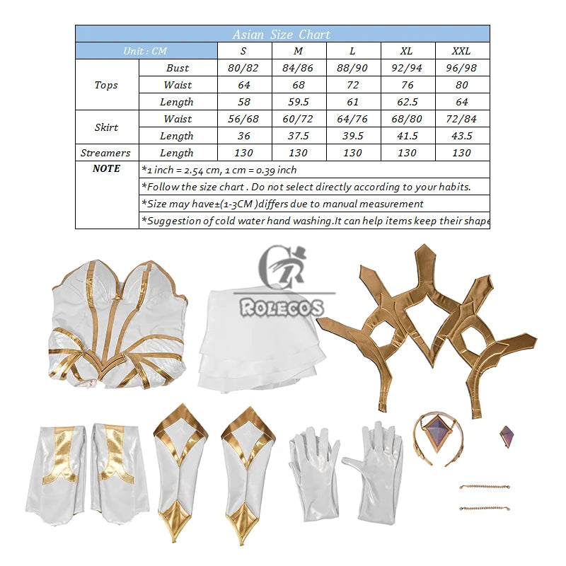 ROLECOS Lux Cosplay Costume Game LOL Elementalist Lux Women White Dress Uniform Halloween Party Outfit Fullset Suit