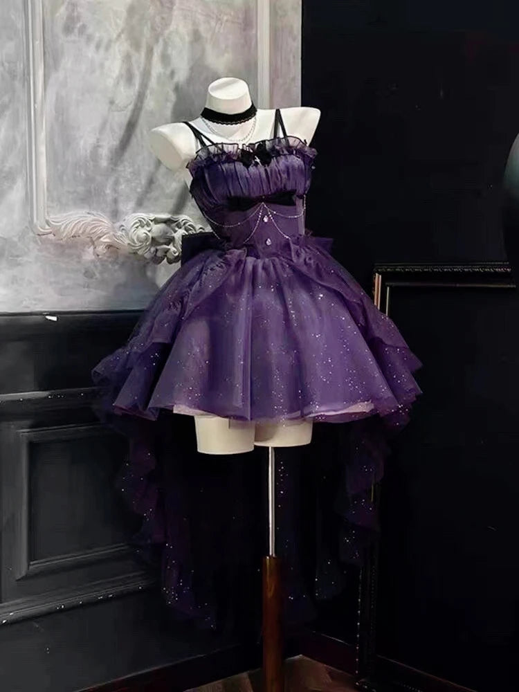 2025 Women Kawaii Ruffles Bow Suspender Princess Dresses Gothic Lolita Jsk Mini Dress Girl Sweet Fairy Party Trailing Dress