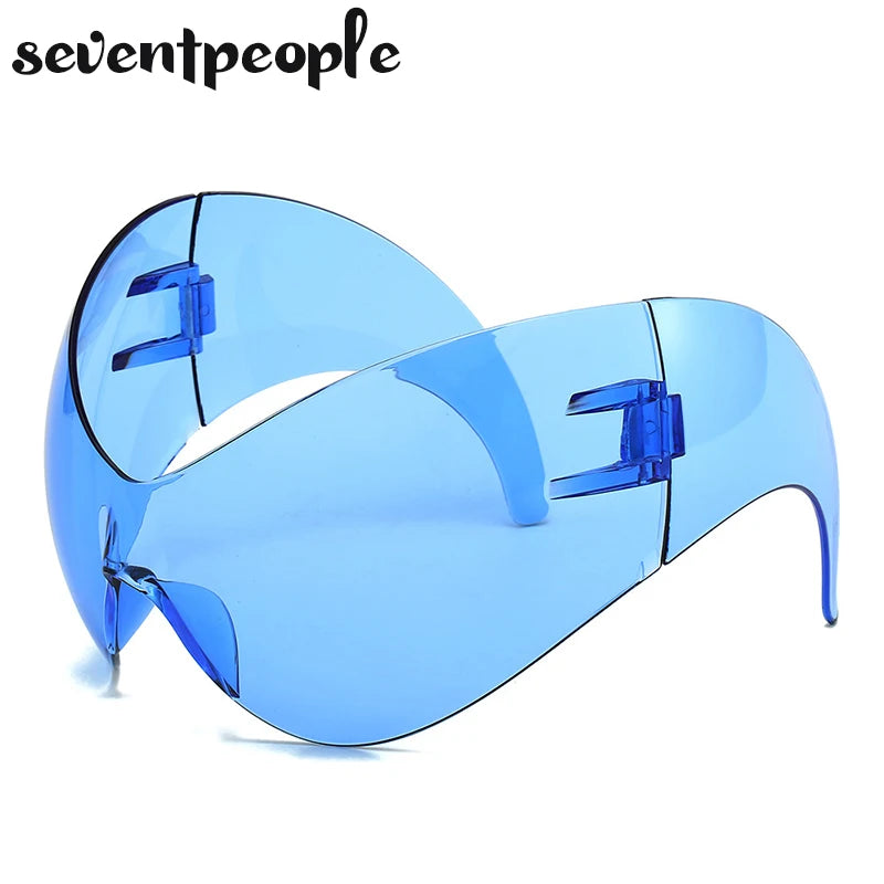 Oversized Punk Y2k Sports Sunglasses Women Men 2000's Steampunk One Piece Sun Glasses Luxury Brand Rimless Cat Eye Shades UV400