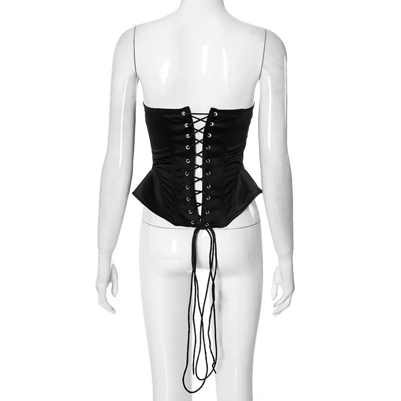 Goth Dark Punk Streetwear Sexy Hollow Out Irregular Corset Tops E-girl Grunge Backless Bandage Tanks Top Y2K Gothic Slim V Vests