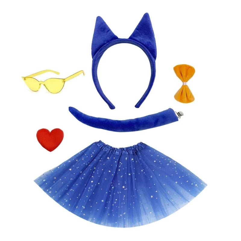 1SET Sheepdog Costume for Kids Adults Halloween Cosplay Includes Headband Nose Tail Bowtie Skirt Stocking Gloves Glasses