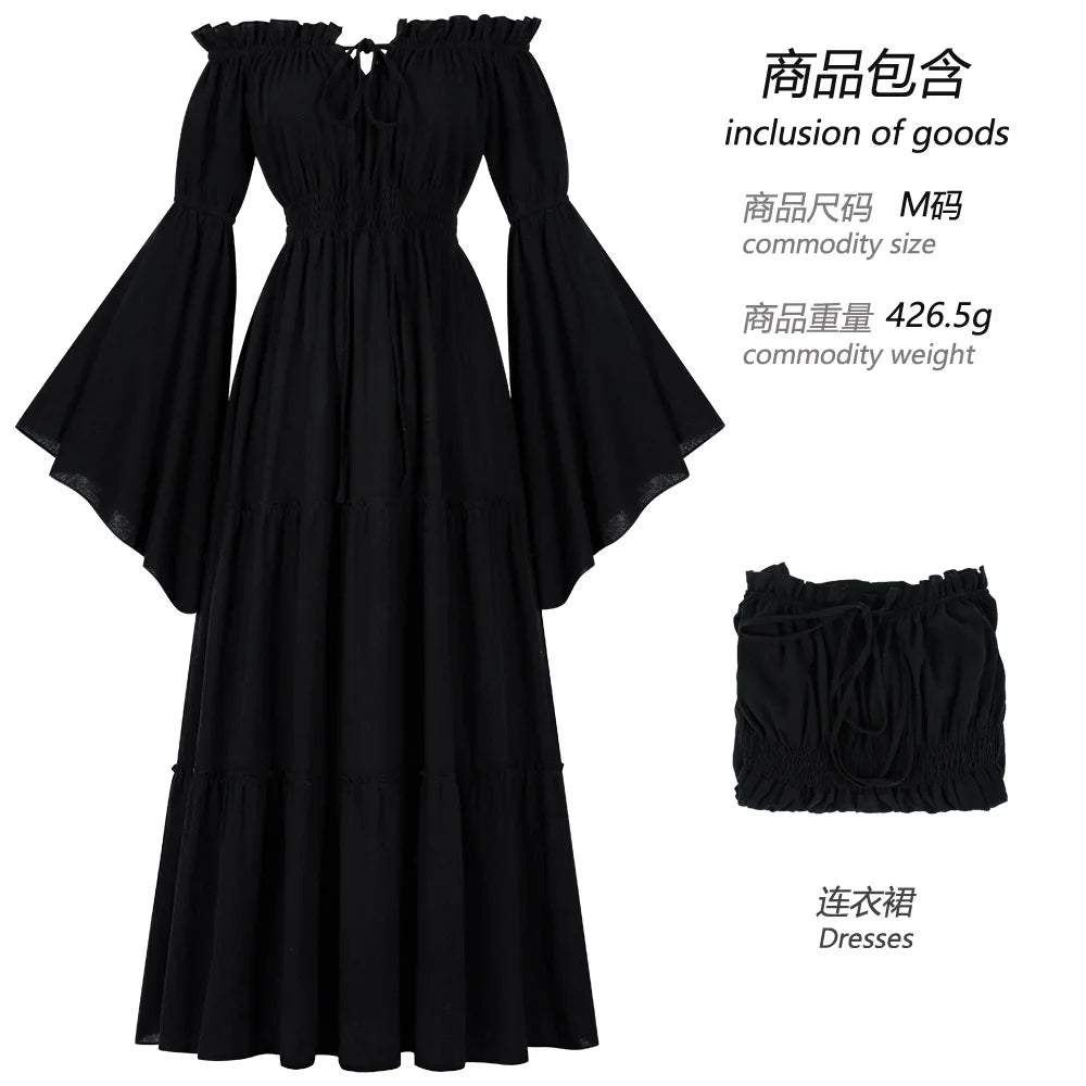 Vintage Gothic Off shoulder Dress Women Medieval Folk Cosplay Vestido Victorian Lady CLothing Steampunk Halloween Witch Costume