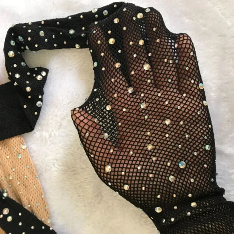 Fishnet Diamond Pantyhose Women Fashion Shiny Net Tights Female Slim Rhinestone Mesh Nylon Stockings Tights