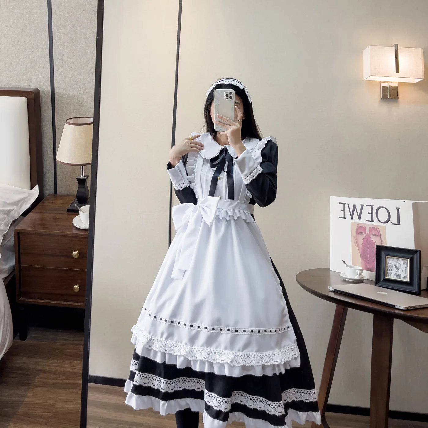 British Aristocracy Cosplay Costumes Women Plus Size Long Sleeve Maid Dress Japanese Kawaii Lace Waitress Coffee Maid Uniform