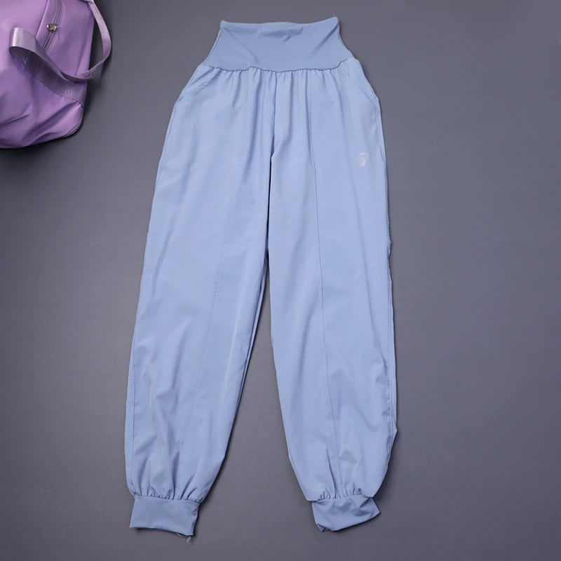 Women's High-Waisted Pocket Fitness Yoga Pants Loose Cuffed Ankle Workout Running Training Sports Sweatpants Quick-Dry Harem Pan