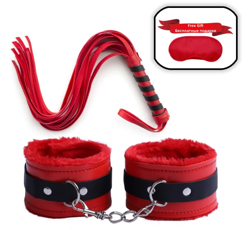 Slave Bondage Set Leather Handcuffs Rope Body Slap Strap Spanking Beat Tassel Whip Sex Toys For Bdsm Adult Games Lash Flog Tool