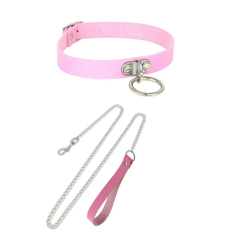 Sexy Necklace Collar Leather Bdsm Cosplay Slave Heart Collars And Leash Set For Women Bondage Gothic Choker Bell Accessories