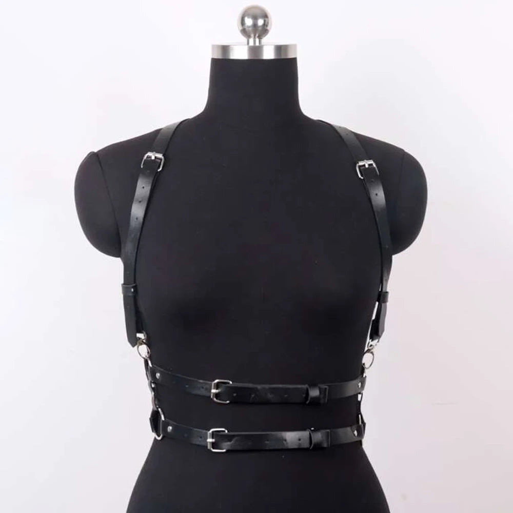 Women Fashion Leather Harness Waist Belt Studded Decor Decorative Harness Straps Suspenders for Women Gothic Clothing Accessorie