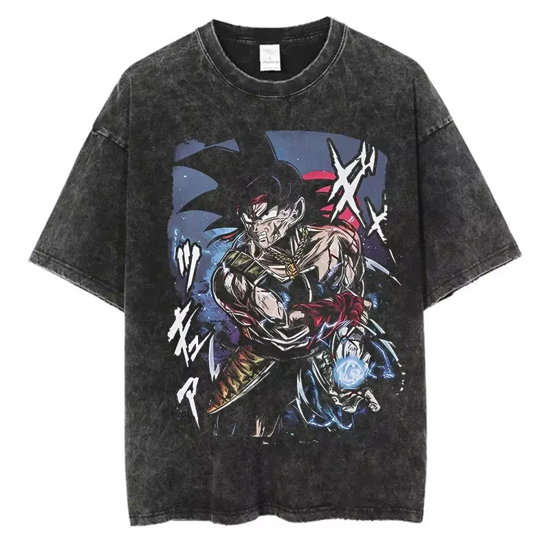 Vintage Black Washed Cotton Tees Shirts Anime Graphic Tshirts for Men Women Casual Short Sleeve Tops Cosplay Hip Hop Streetwear