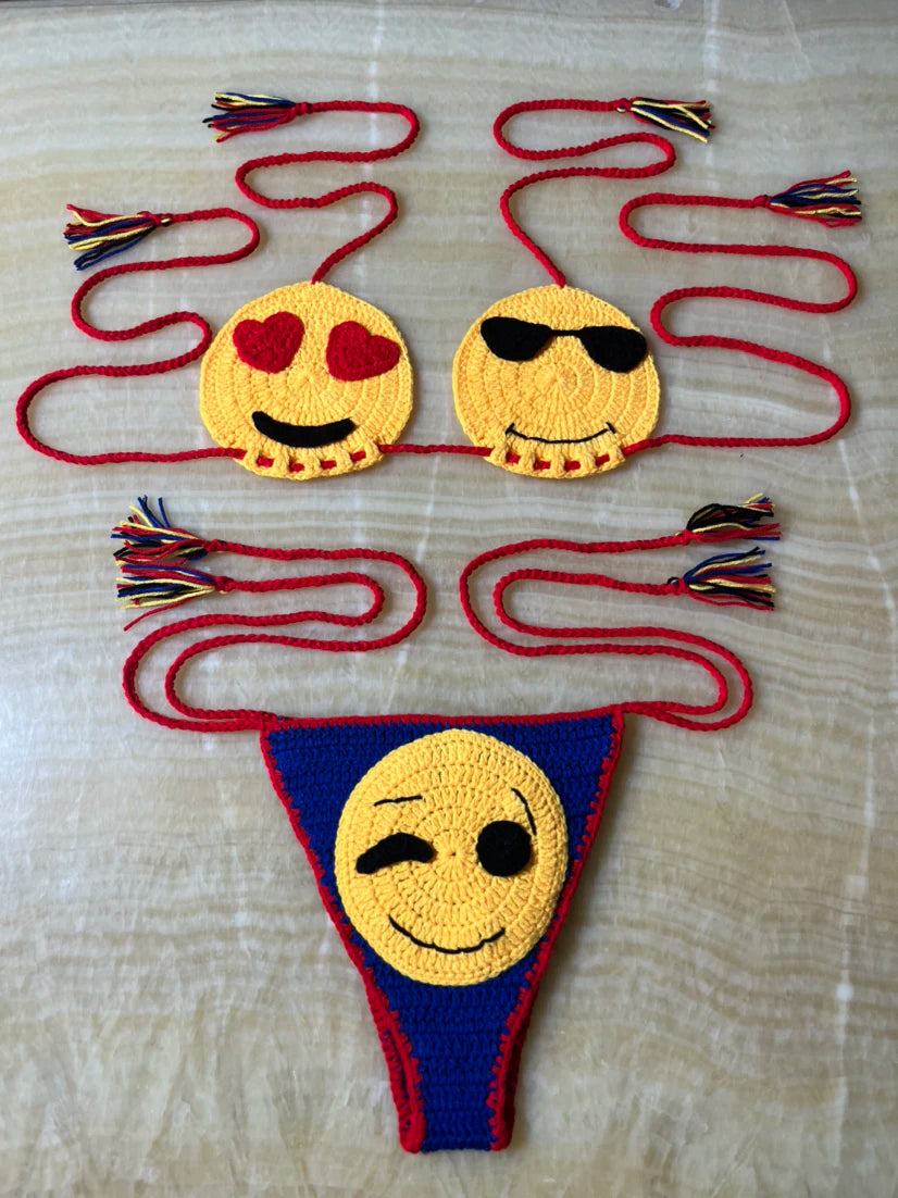 Lady's Colorful Handmade Crochet Bikini Set 2 Pieces Bathing Suit Women Sexy Micro Bikinis 2024 String Swimsuit Outfits Swimwear