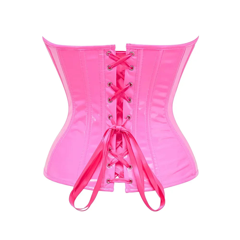 Steampunk Corsets for Women Lace-up PVC Leather Bustier Top Sexy Overbust Body Shapewear Lingerie Gothic Waist Cincher Korsett