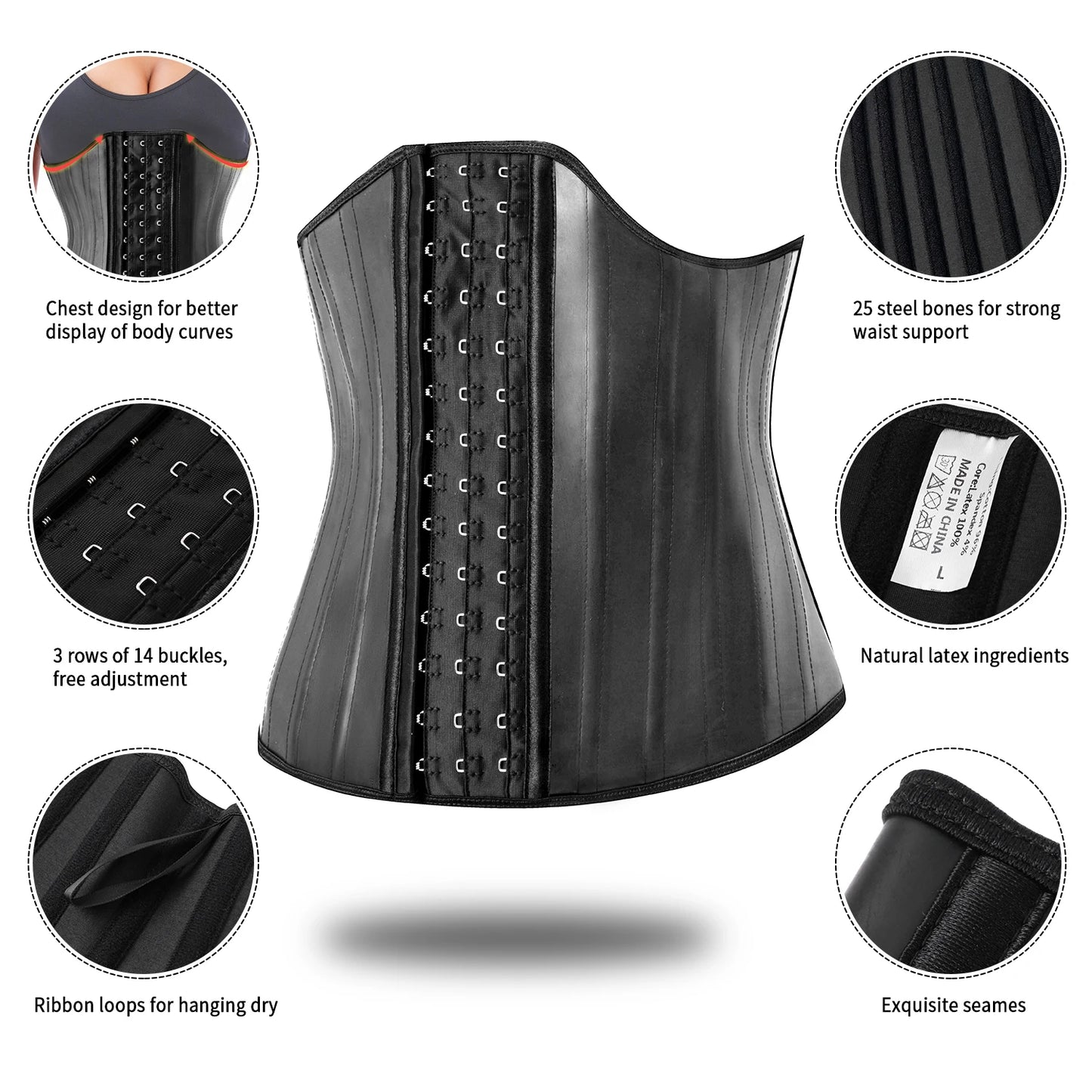 25 Steel Bones Latex Waist Trainer Corset Shapewear Slimming Belly Women Body Shaper Modeling Strap Reductive Girdle