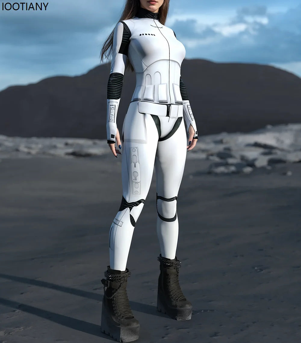 Women Robot Future White Armor Bodysuit Adult Role Play Leotard Steampunk Costume Party Show Stage Performance Leotard Carnival