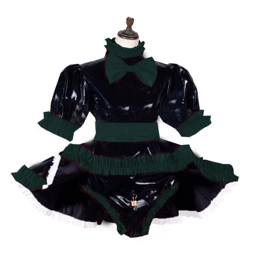 lockable dress Role Play Maid Dress with Apron Lockable Panties French Sissy PVC Short Sleeved Dress Lockable Uniform XS-7XL