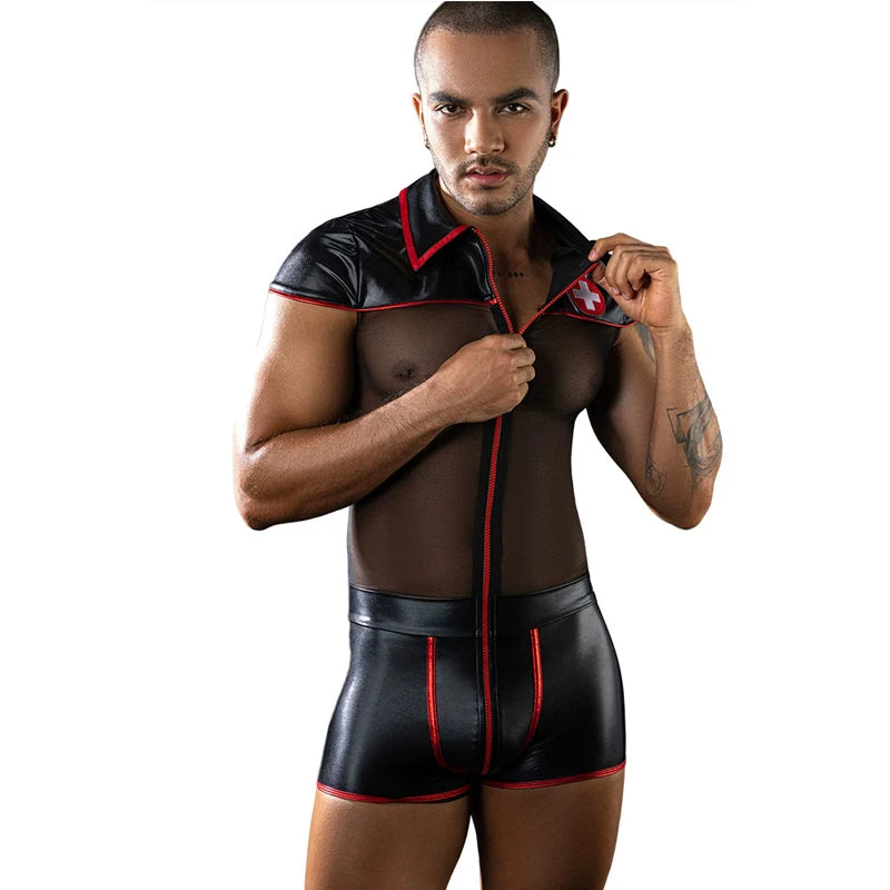 Man Sexy Erotic Naval Sailor Suit Cowboy Priest Costume Clubwear Steel Dance Mankini Cosplay Carnival Fancy Party Dress