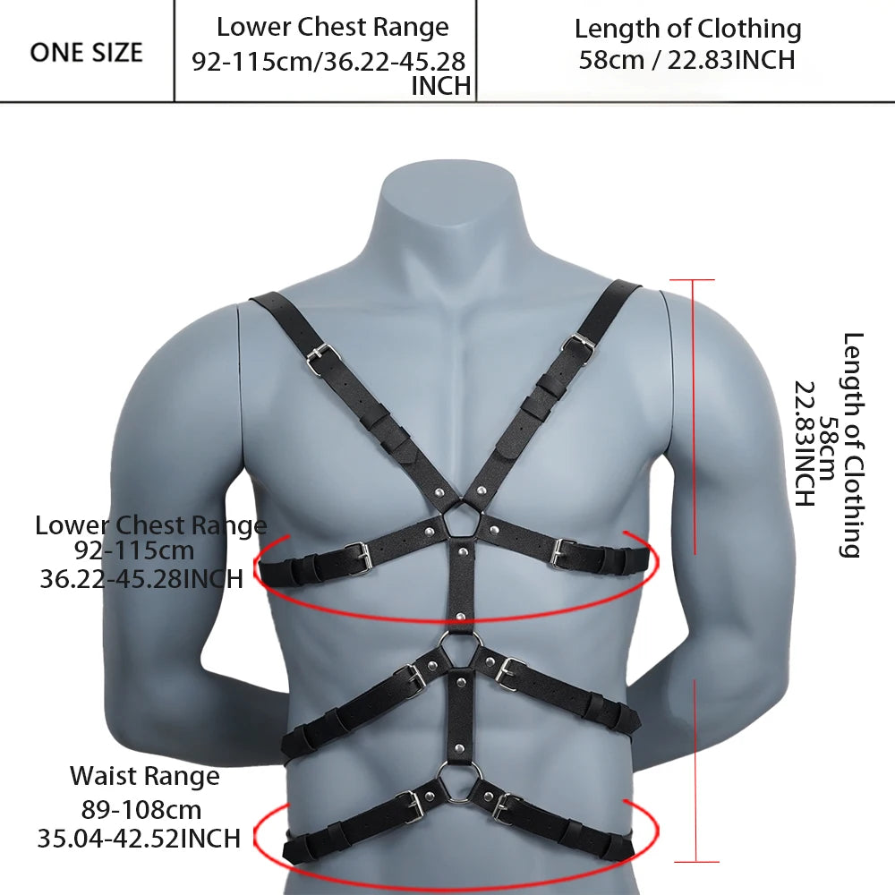 Male Pu Leather Lingerie Sexual Chest Harness Belt Men Adjustable Rave Gay Clothing BDSM Fetish Full Body Harness Belt Strap