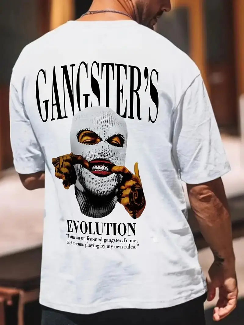 24/25 High-quality American High Street Masked Person Printed T-shirt for Men Oversized Loose Harajuku Short Sleeved Tops